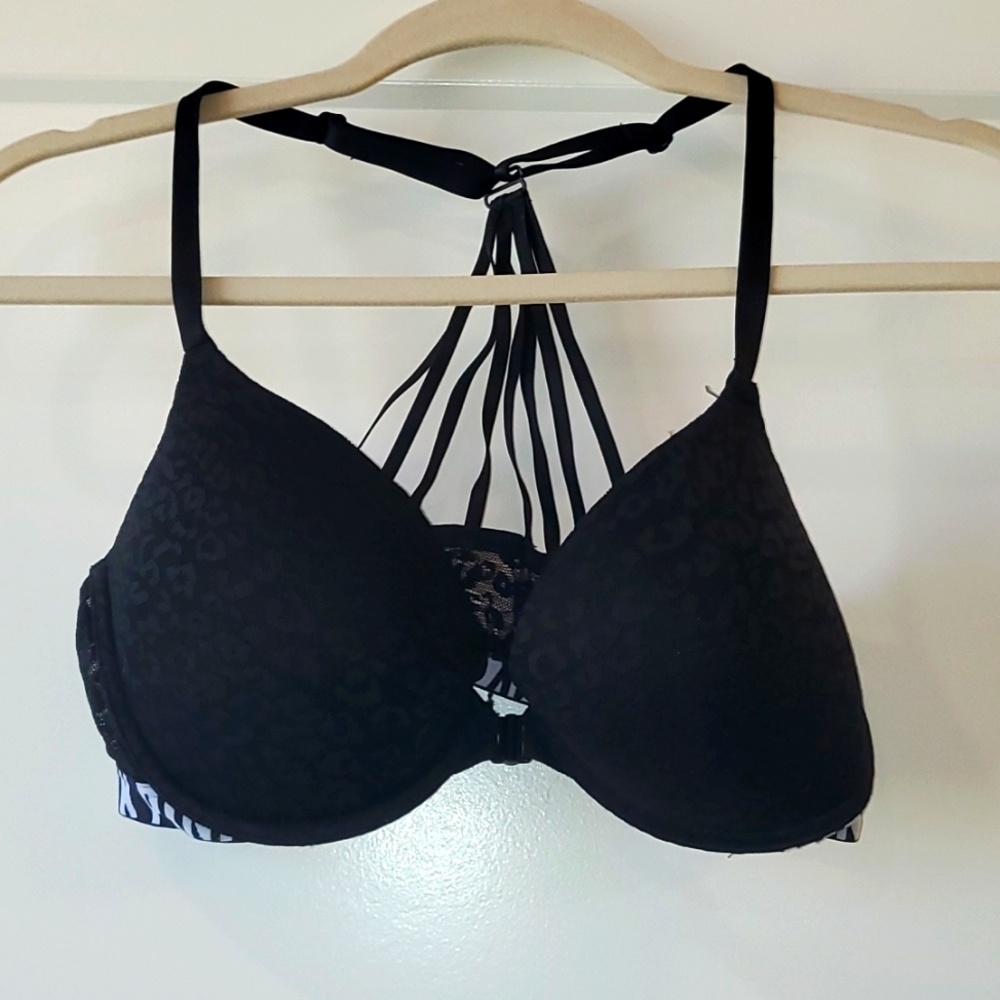 Black leopard lace print Pink bra size 36 C